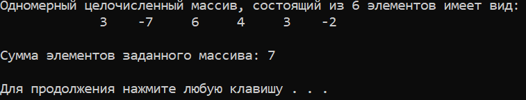 результаты работы программы